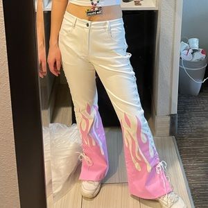 Dolls Kill Pink Flame White Leather Pants